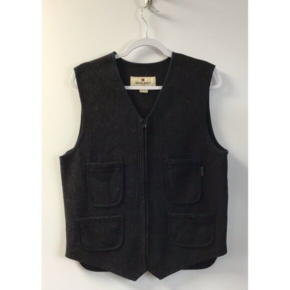 Woolrich Vest Mens Medium Gray Wool Full Zip Cinch Back Utility Pockets 🤍 - Picture 1 of 4